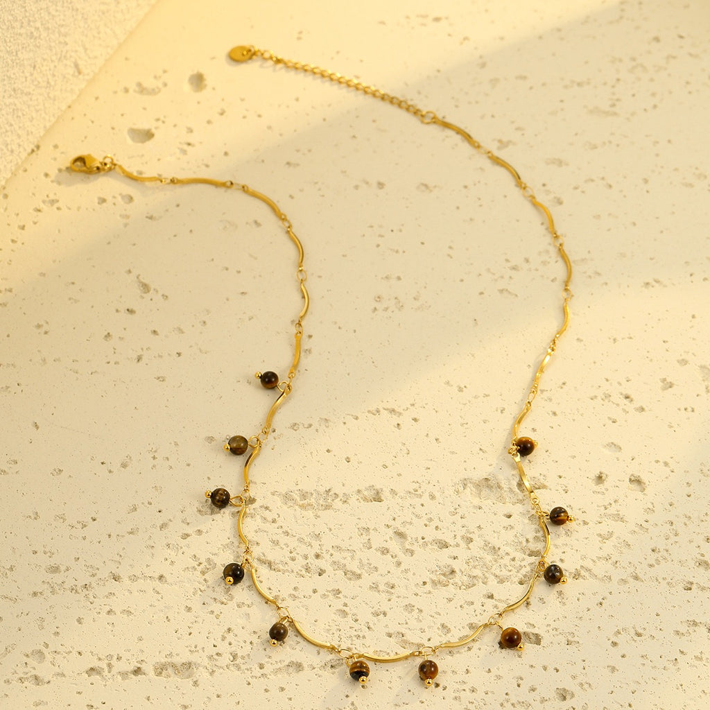 Stainless steel tiger's eye tassel pendant clavicle chain