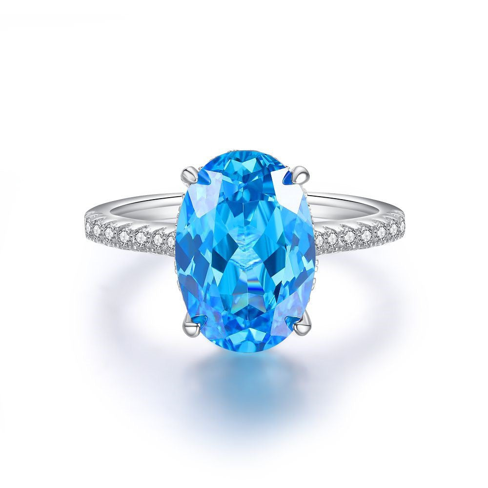 925 Sterling Silver Blue High Carbon Diamond Crush Ice Flower Ring