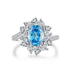 925 Sterling Silver Blue High Carbon Diamond Crush Ice Flower Ring