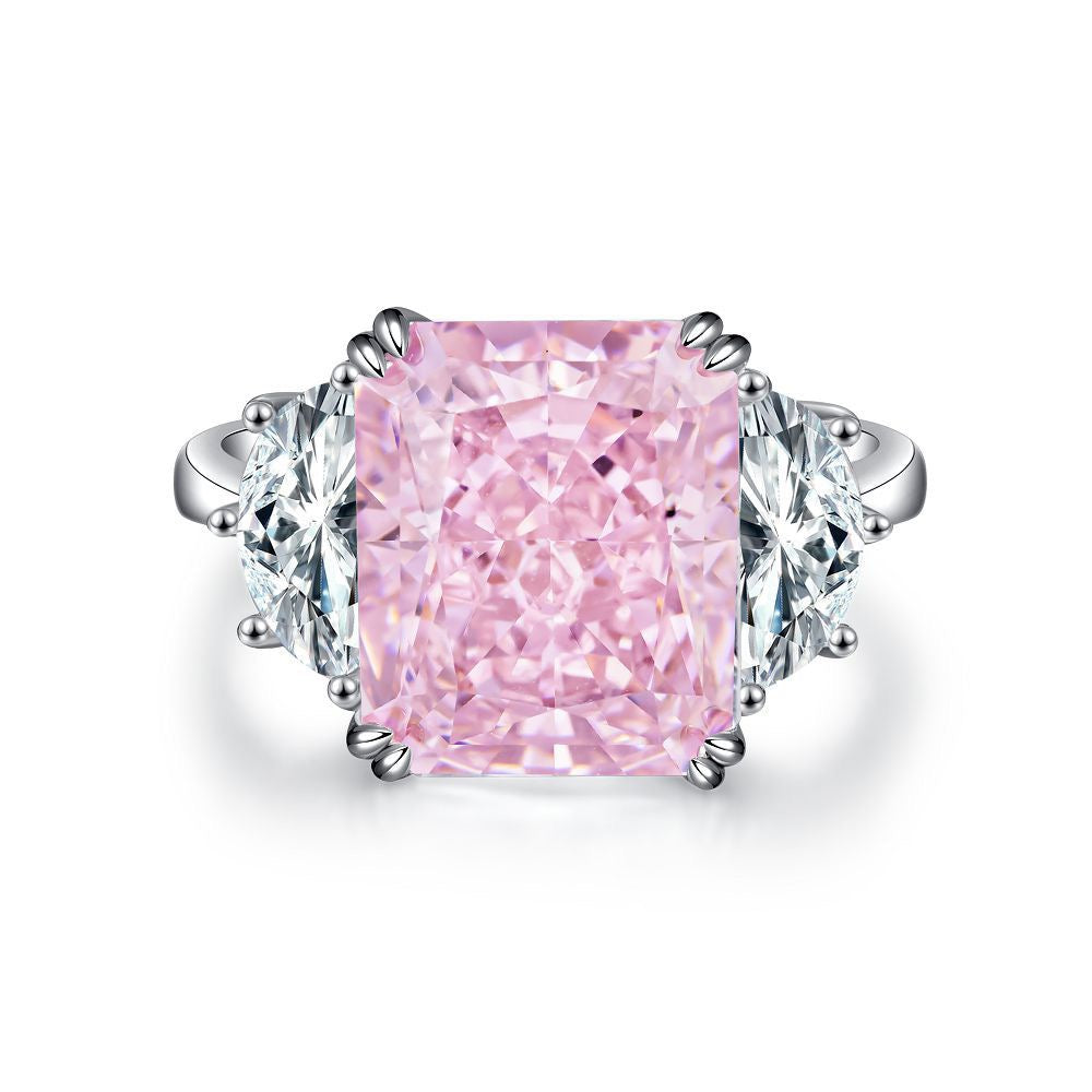 925 Sterling Silver Pink High Carbon Diamond Crush Ice Flower Ring