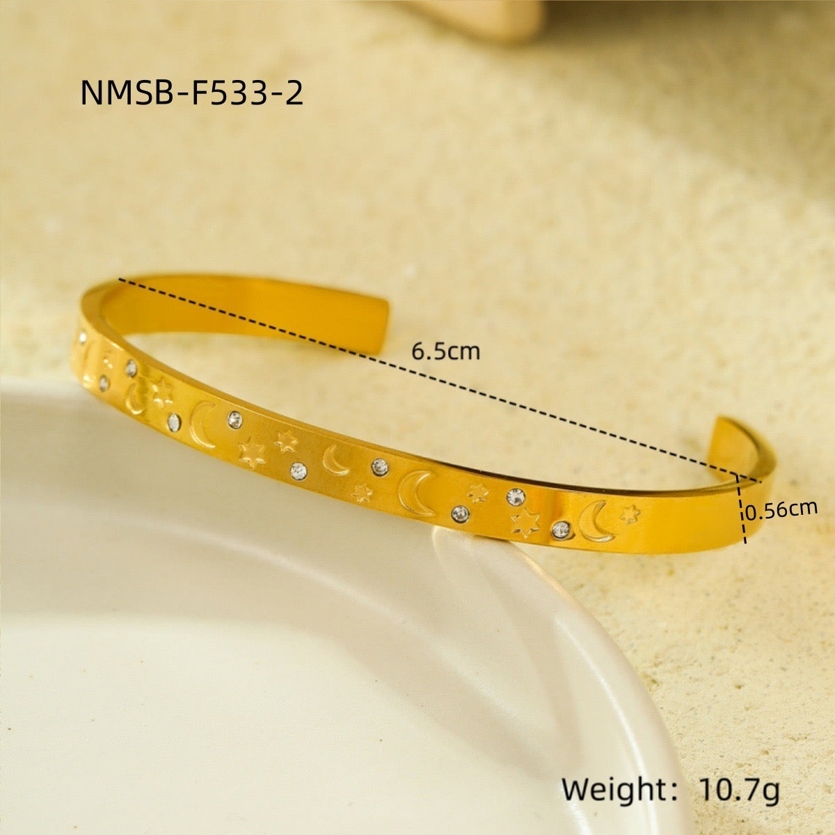 Unique and versatile open stainless steel bracelet with round zircon setting, part of the Ocean Series.