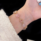 Natural freshwater pearl, amethyst, rose quartz, citrine, colored zircon, four-leaf clover, stacked copper alloy bracelet