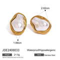 Stainless steel baroque pearl gold necklace stud earrings ring