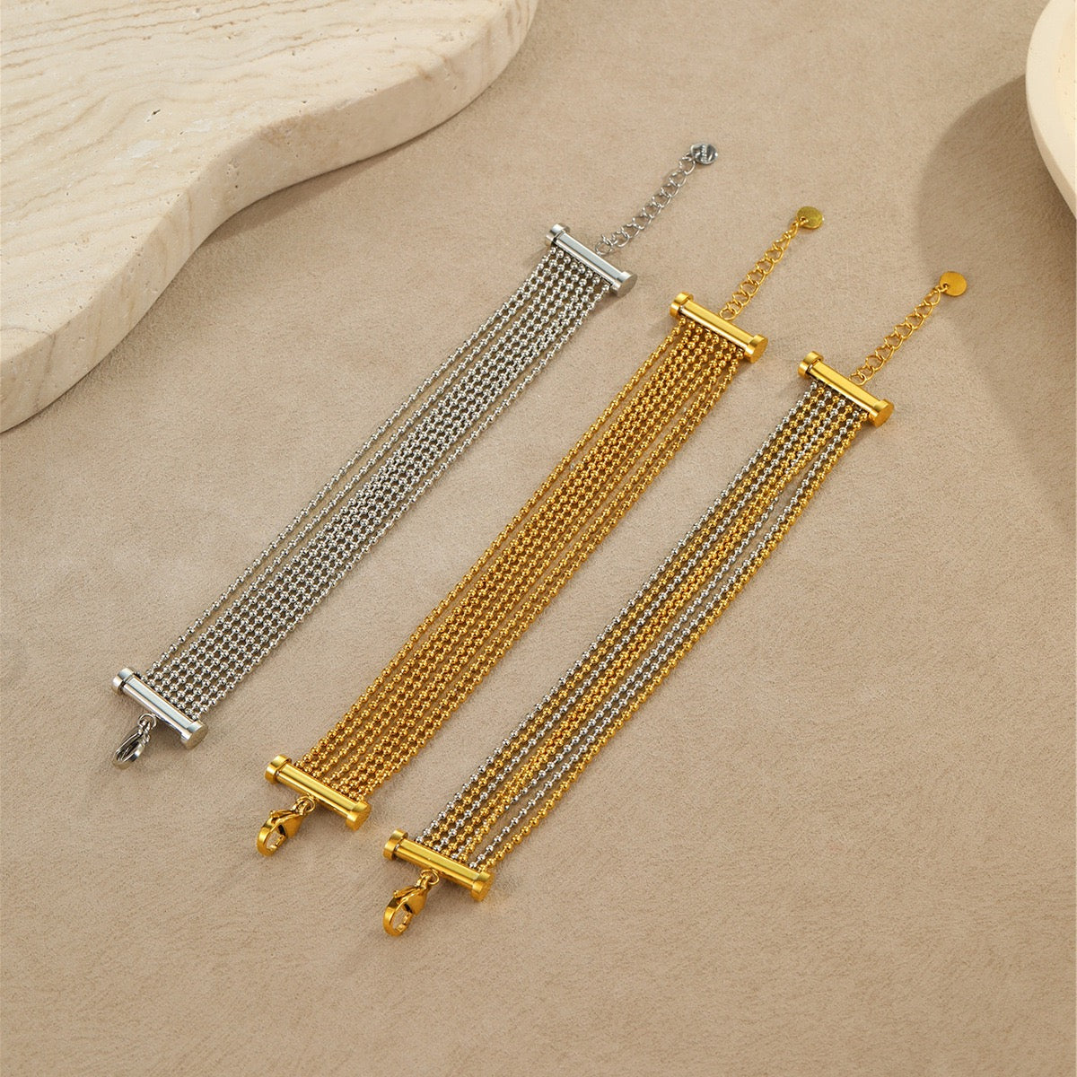 Stainless steel multi-layer tassel fashion color-block bracelet