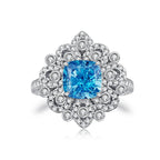 925 Sterling Silver Blue High Carbon Diamond Crush Ice Flower Ring