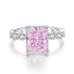 925 Sterling Silver Pink High Carbon Diamond Crush Ice Flower Ring