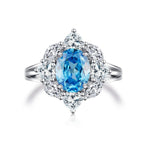 925 Sterling Silver Blue High Carbon Diamond Crush Ice Flower Ring