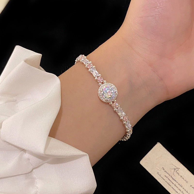 Super sparkly full diamond colored round zircon pendant pink pull-out bracelet
