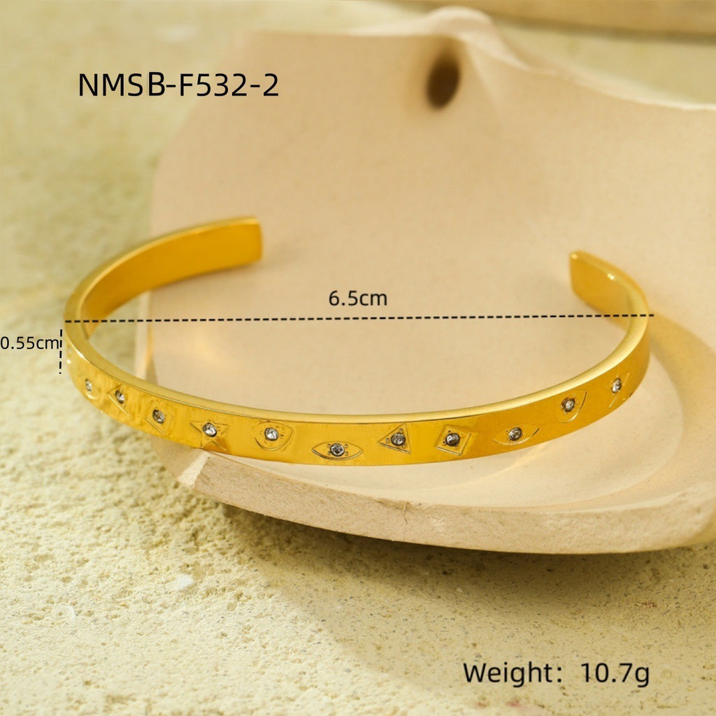 Unique and versatile open stainless steel bracelet with round zircon setting, part of the Ocean Series.