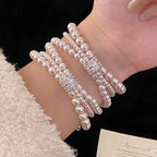Manta Rose Crystal Pearl Two-Tone Three-Layer Micro-Patterned Zirconia Bracelet