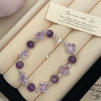 Natural freshwater pearl, amethyst, rose quartz, citrine, colored zircon, four-leaf clover, stacked copper alloy bracelet