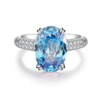 925 Sterling Silver Blue High Carbon Diamond Crush Ice Flower Ring