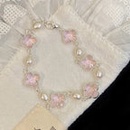 Natural freshwater pearl, amethyst, rose quartz, citrine, colored zircon, four-leaf clover, stacked copper alloy bracelet