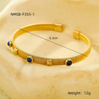 French retro court style stainless steel bracelet with zircon inlay, adjustable opening, and colorfast.