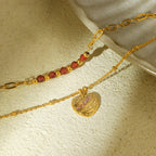 Red natural stone heart-shaped stainless steel bracelet