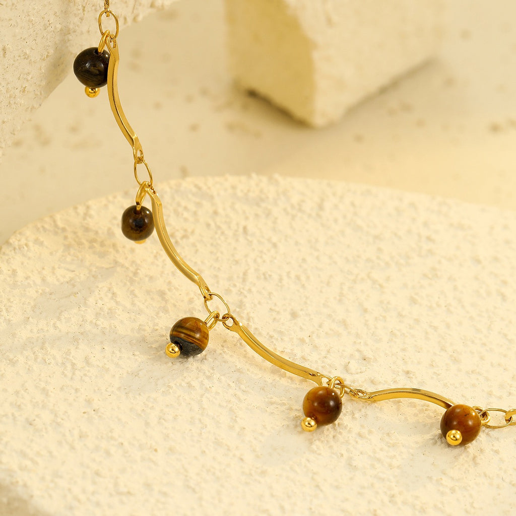 Stainless steel tiger's eye tassel pendant clavicle chain