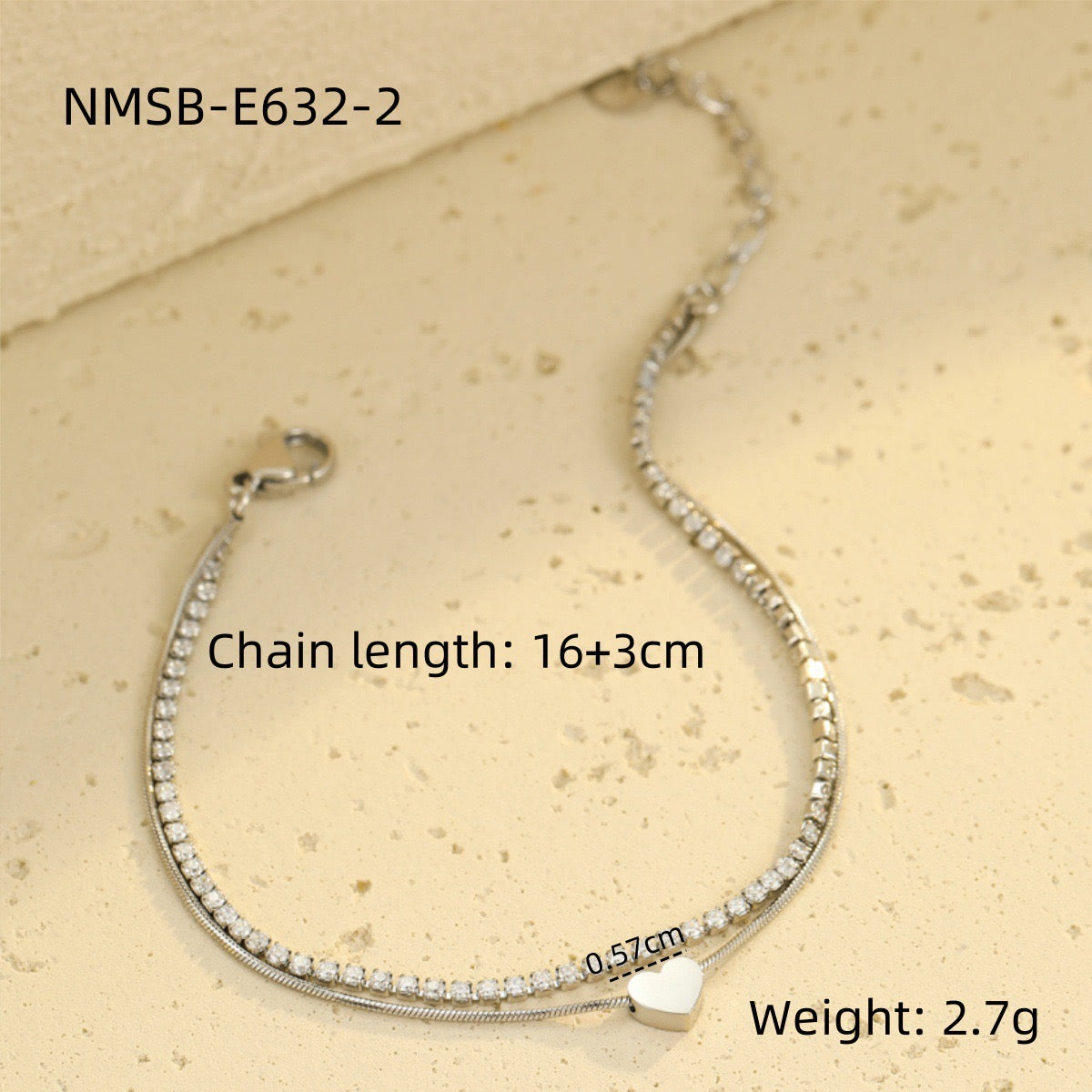 Niche high-end stainless steel double-layer heart-shaped zircon stacked bracelet