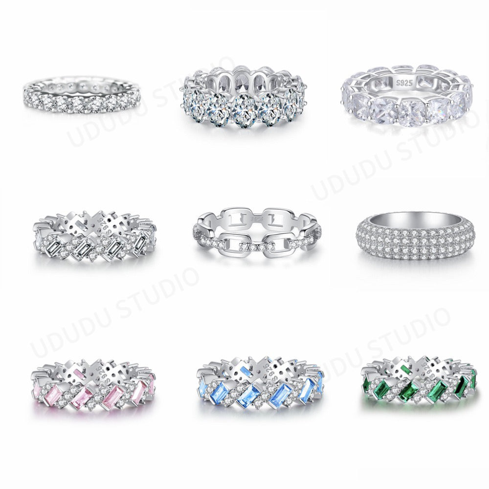 925 Sterling Silver High Carbon Diamond Full Diamond Stackable Ring