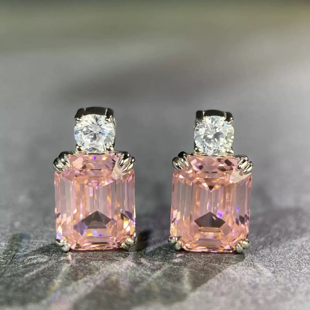 925 Sterling Silver Pink Gemstone High Carbon Diamond Set