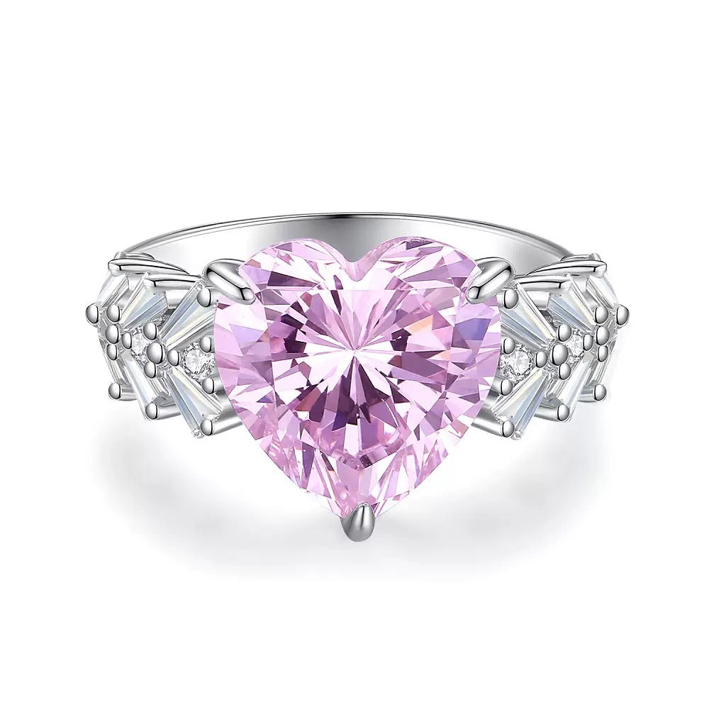 925 Sterling Silver Pink High Carbon Diamond Crush Ice Flower Ring