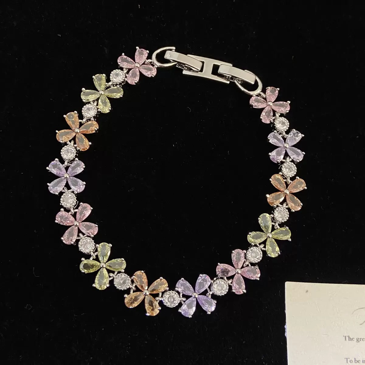 Pink zircon butterfly flower copper alloy bracelet