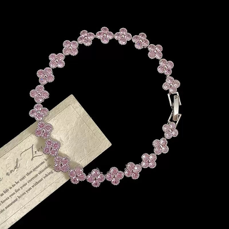 Pink zircon butterfly flower copper alloy bracelet