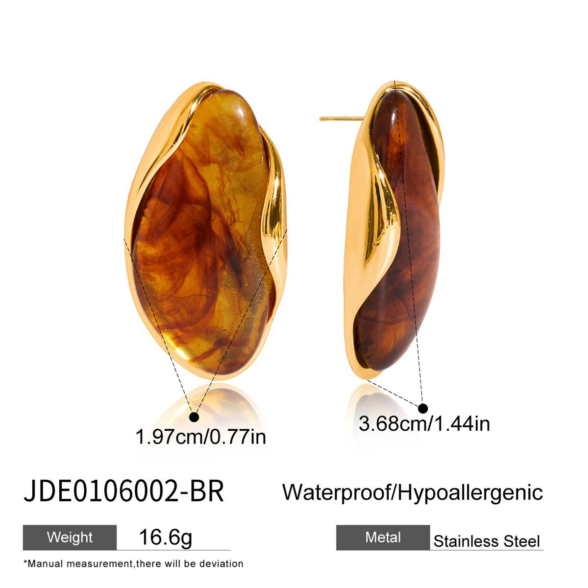 High-end stainless steel amber resin earrings