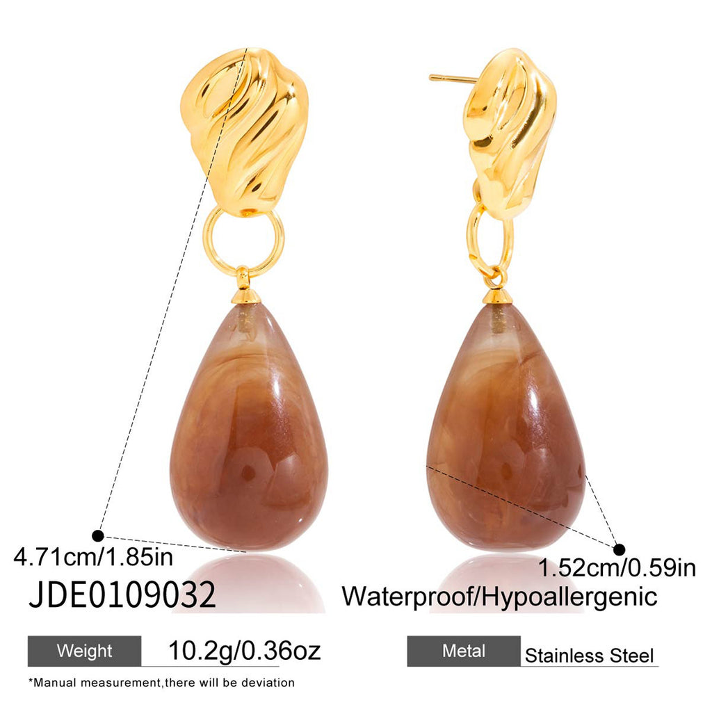 High-end stainless steel amber resin earrings