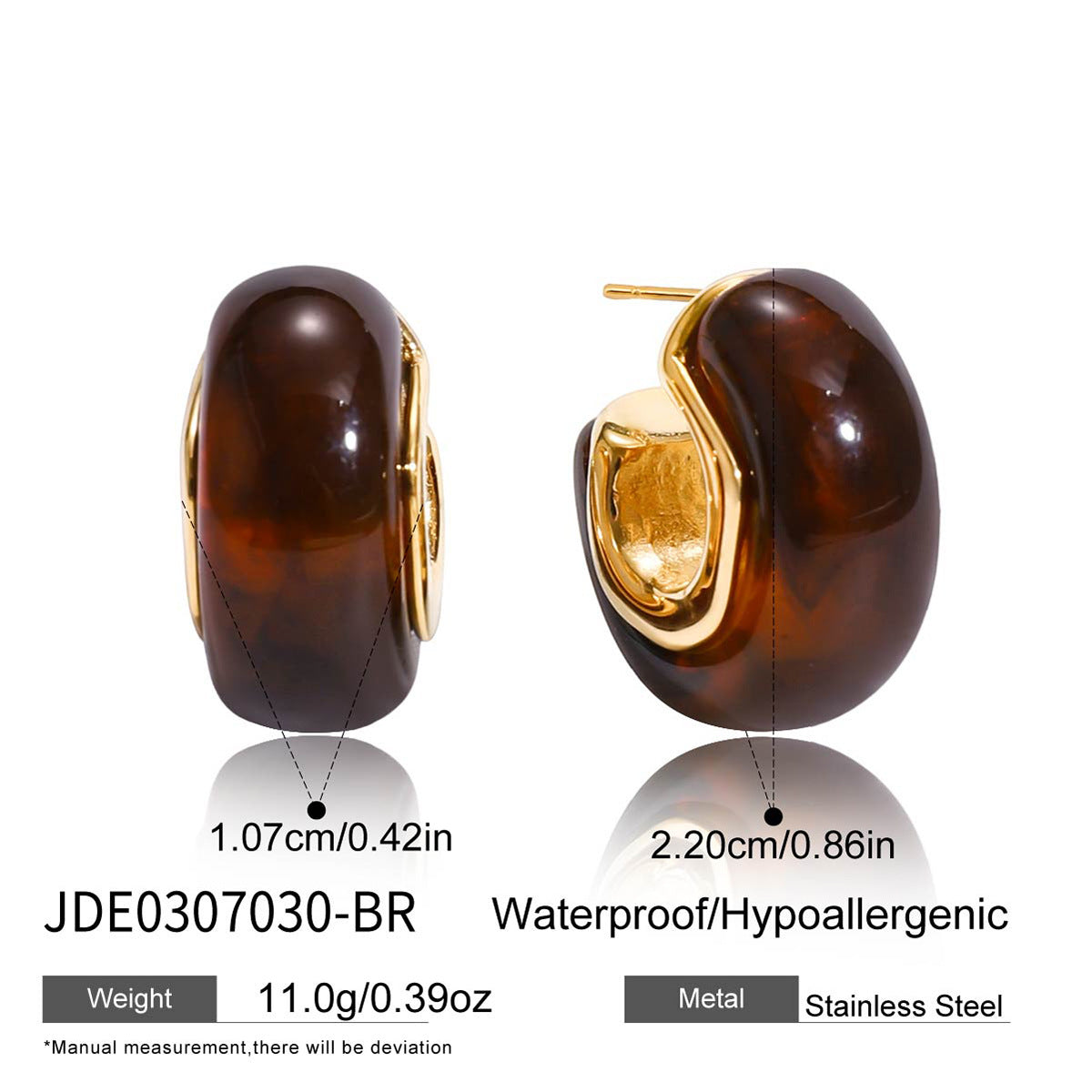 High-end stainless steel amber resin earrings