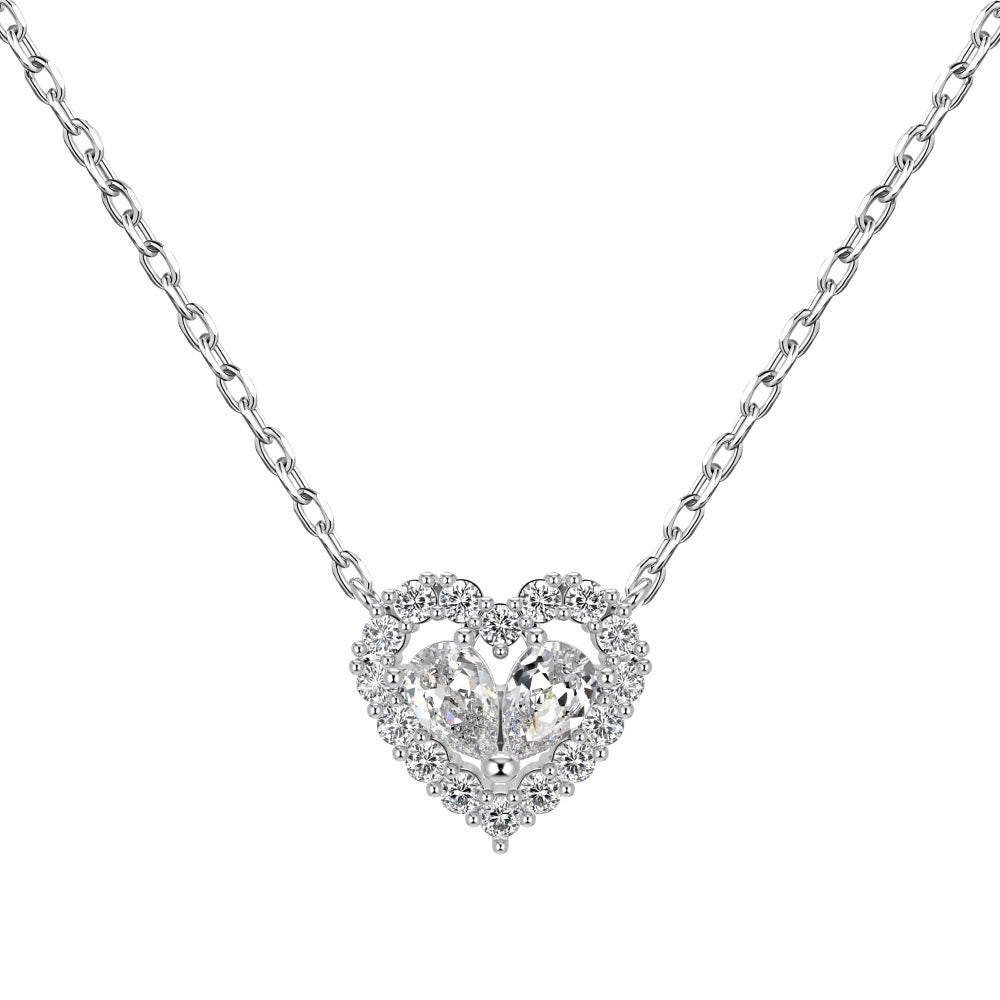 925 Silver Heart Hollow Pink Zircon Inlaid Diamond Set