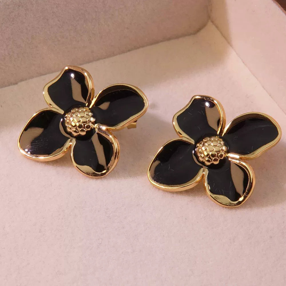 French retro glaze court style tulip petal stainless steel stud earrings