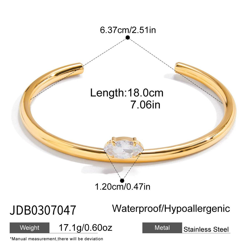 Zircon colorfast, luxurious and high-end stainless steel open bangle.