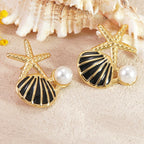 Starfish shell pearl casual stainless steel earrings