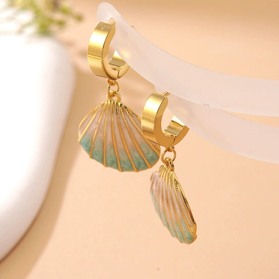Oil-dripping shell stainless steel fan-shaped earrings