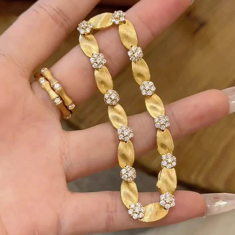 Silk ribbon brushed gold water ripple copper alloy bracelet