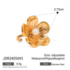 Stainless steel flower necklace, zircon earrings, pearl ring