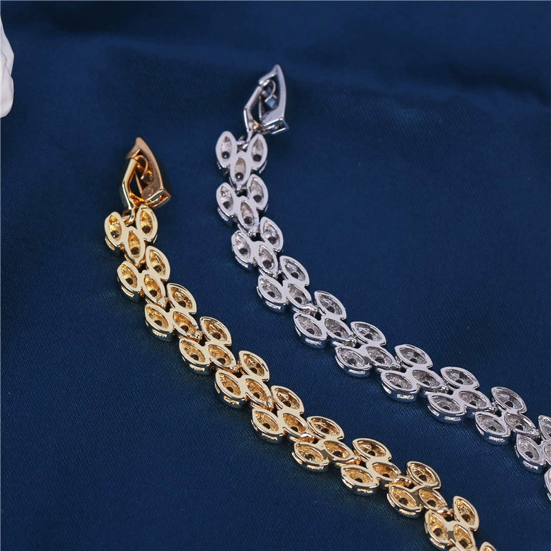 Leaf-shaped copper zircon French copper alloy bracelet