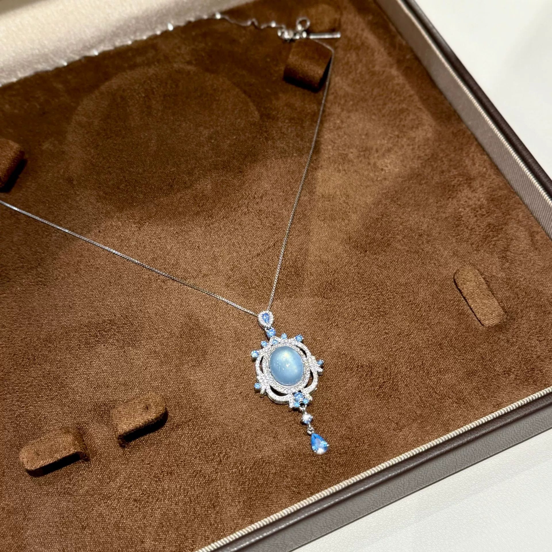 925 Sterling Silver Heart of the Ocean Oval Natural Aquamarine Pendant Fully Diamonded