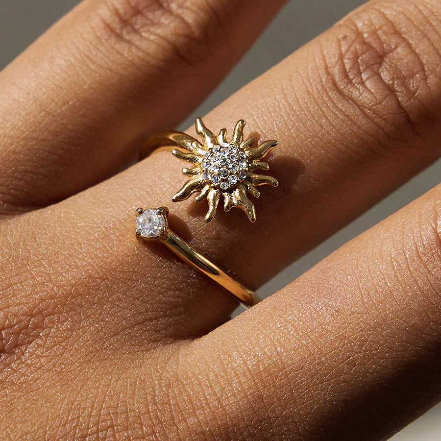 Sunflower Zircon Stainless Steel Ring