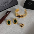 Tiger's eye stainless steel open bracelet earrings