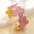 Oil-dripping flower stainless steel C-shaped open bracelet