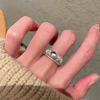 Heavy-duty amethyst diamond-studded copper alloy ring