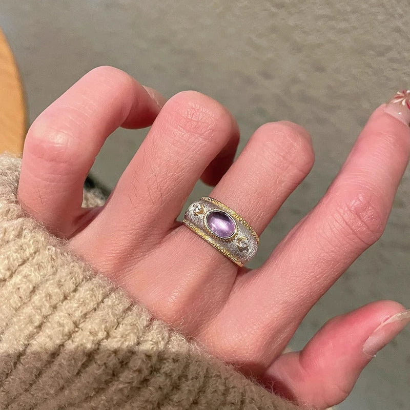 Heavy-duty amethyst diamond-studded copper alloy ring