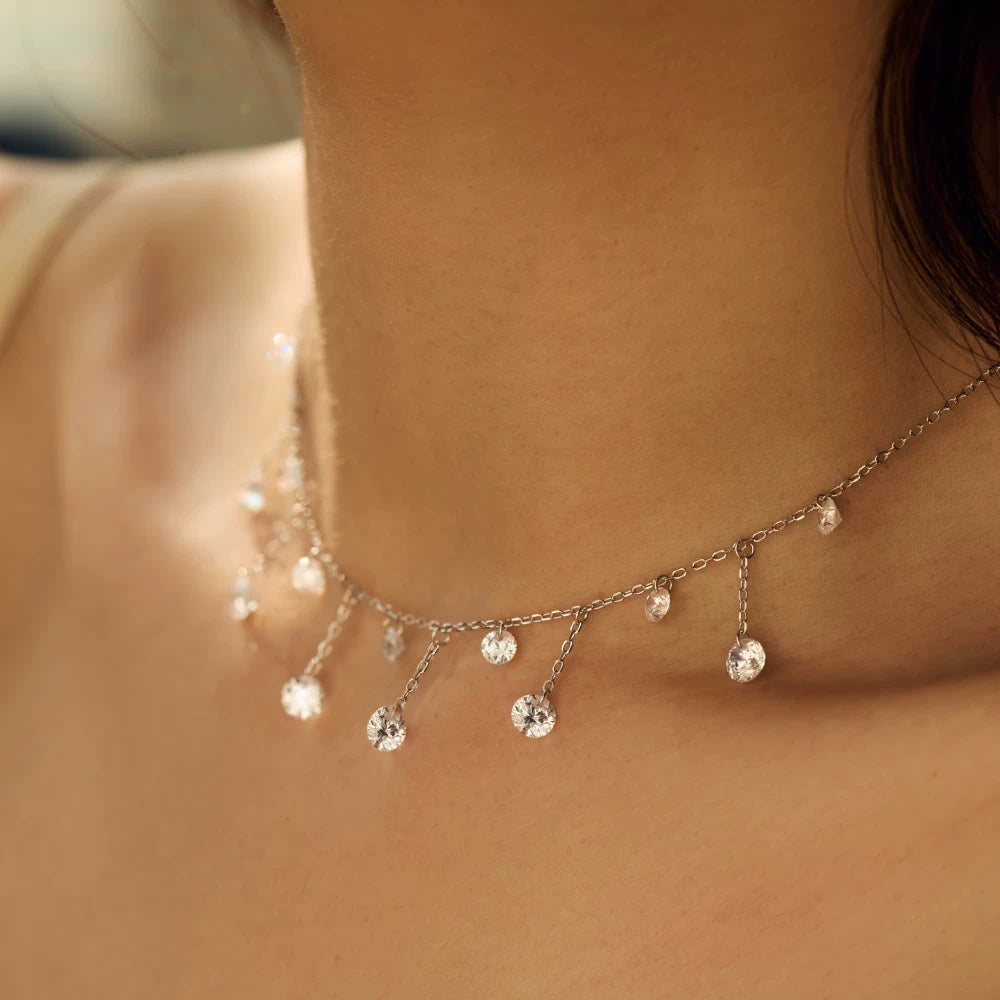 925 Sterling Silver Crystal Pendant Tassel Necklace