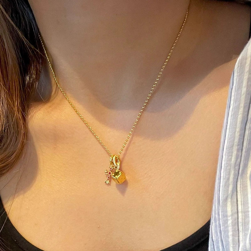 Square Dice Red Diamond Blue Diamond Cross Copper Alloy Pendant