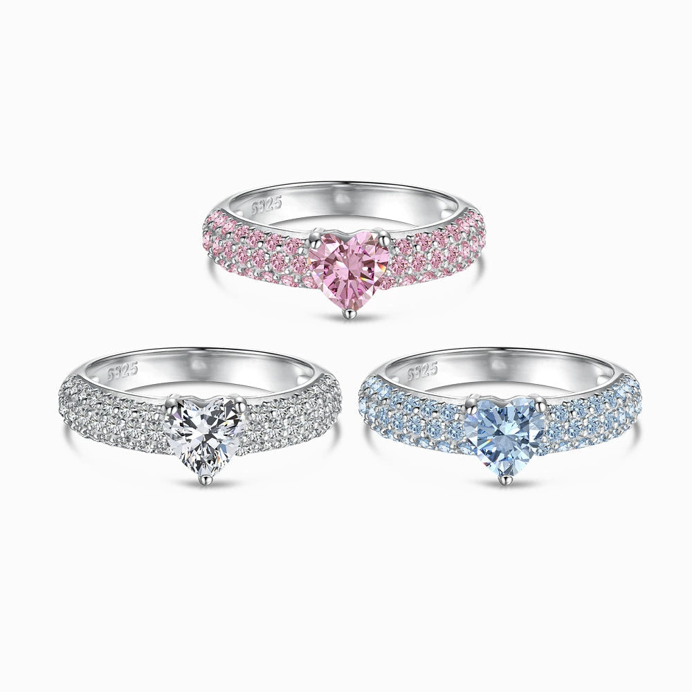 925 Sterling Silver Sweet Rainbow Barbie Heart-Shaped Zirconia Ring