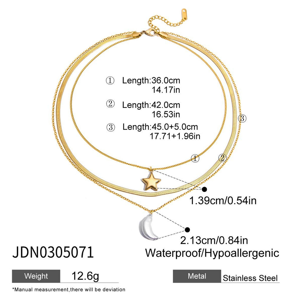 Star and Moon Stainless Steel Multi-Layer Necklace