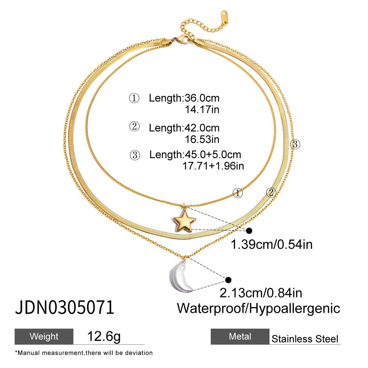 Star and Moon Stainless Steel Multi-Layer Necklace