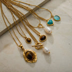 Pearl Tiger Eye Colorfast Stainless Steel Clavicle Necklace