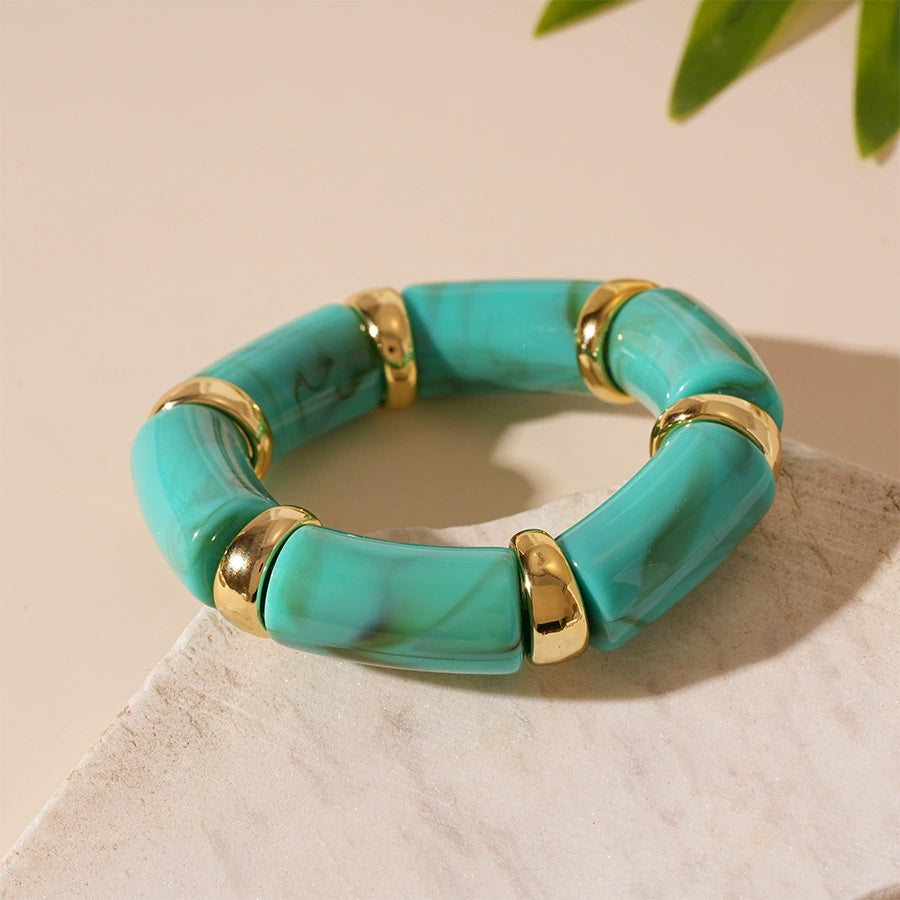 Retro-style acrylic geometric bamboo elastic bracelet